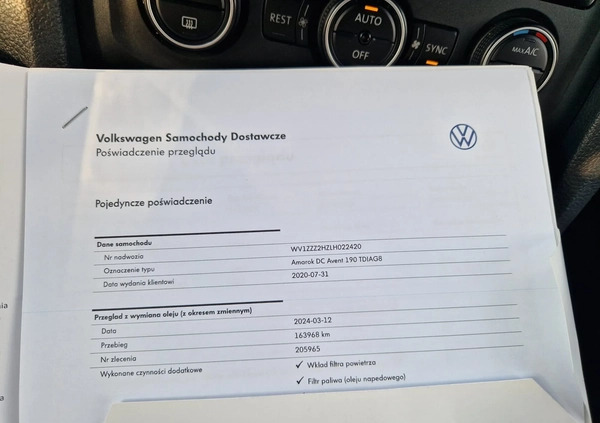 Volkswagen Amarok cena 169900 przebieg: 163968, rok produkcji 2020 z Żory małe 326